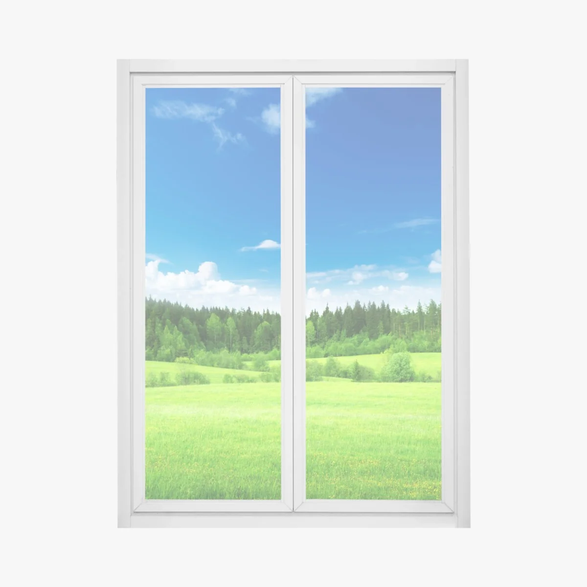 Adesivo per finestra paesaggio primaverile con prato e foresta • Wallissimo® Adesivo per finestra paesaggio primaverile con prato e foresta • Wallissimo®