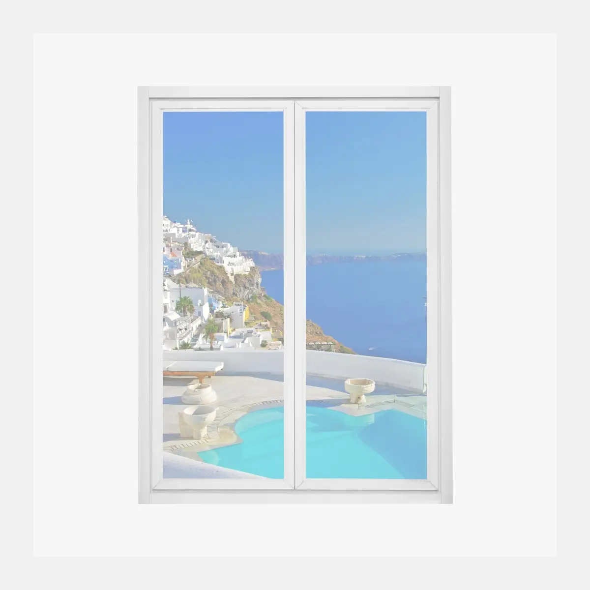 Adesivo per finestra vista panoramica di Santorini sul mare • Wallissimo®