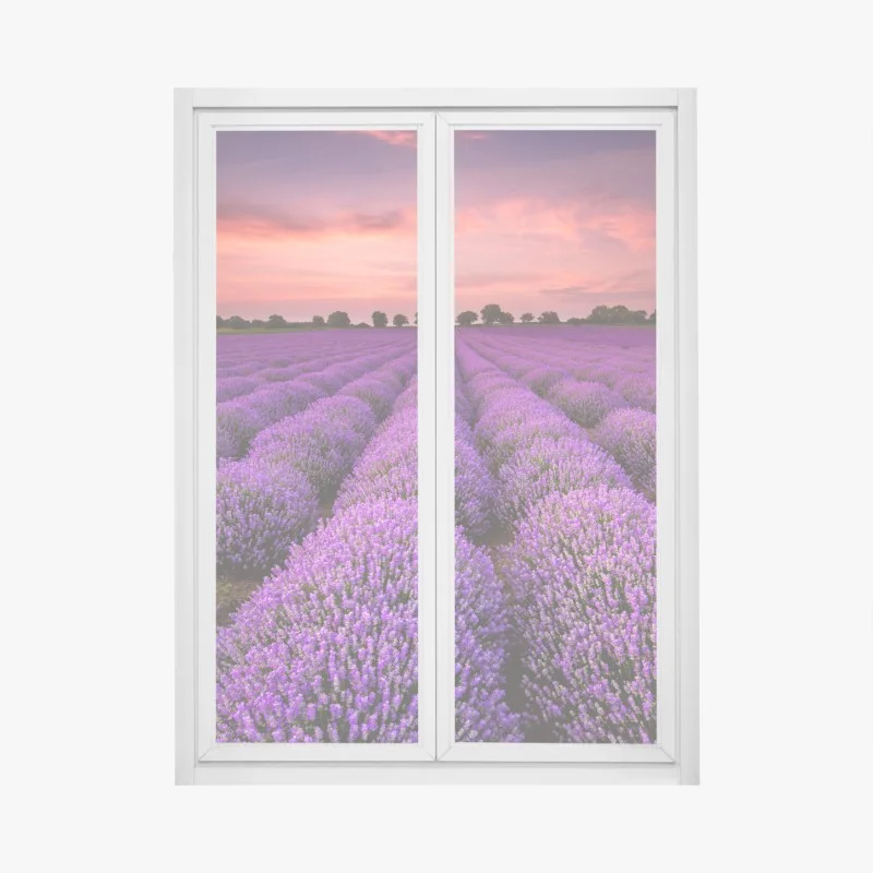 Adesivo per finestra orizzonte di lavanda al tramonto