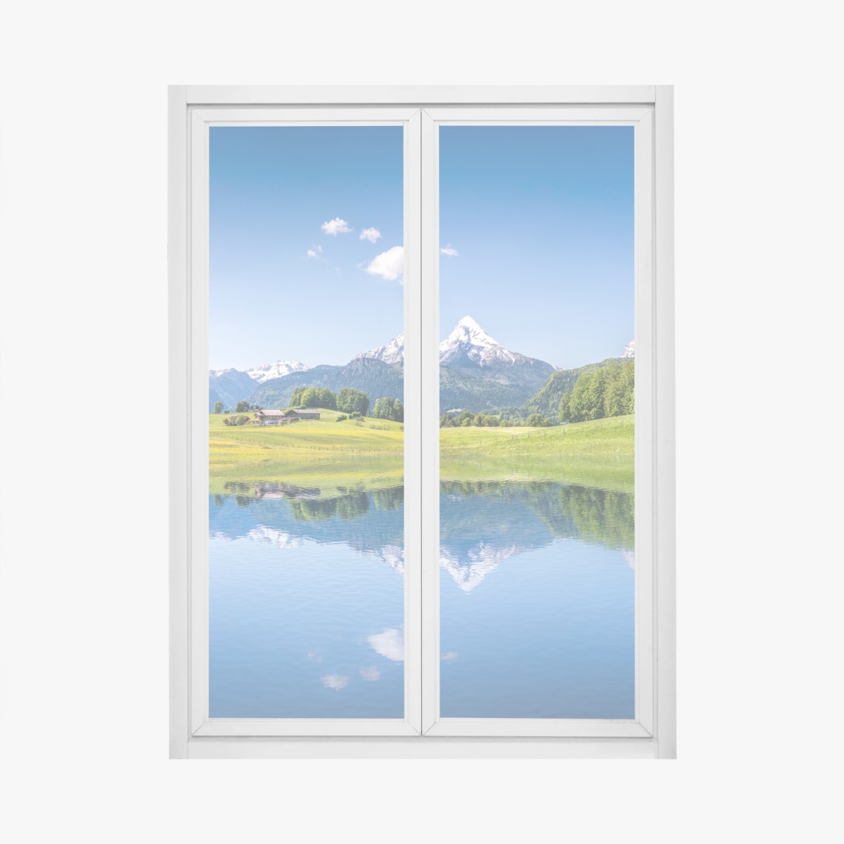 Adesivo per finestra riflessi montani sul lago • Wallissimo®