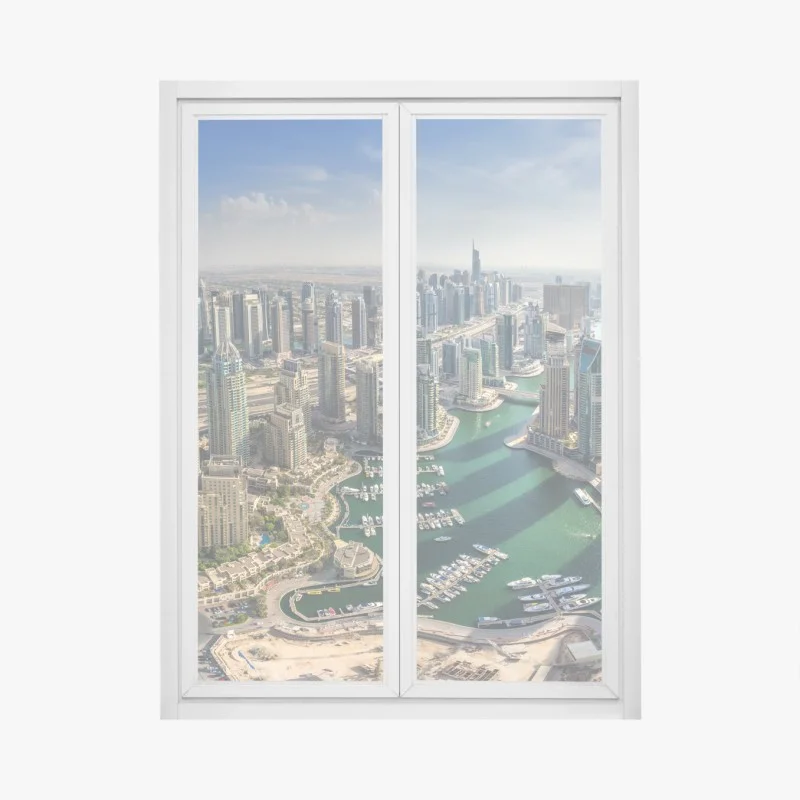 Adesivo per finestra vista panoramica di Dubai Marina, skyline moderno