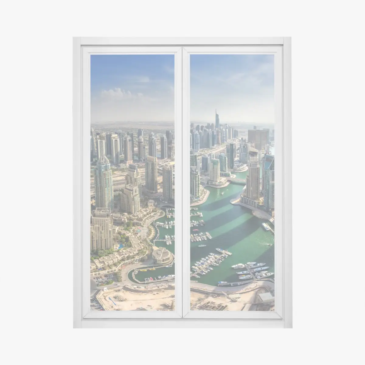 Adesivo per finestra vista panoramica di Dubai Marina, skyline moderno • Wallissimo®
