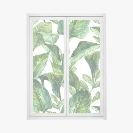 Adesivo per finestra motivo botanico di foglie tropicali in acquerello • Wallissimo®