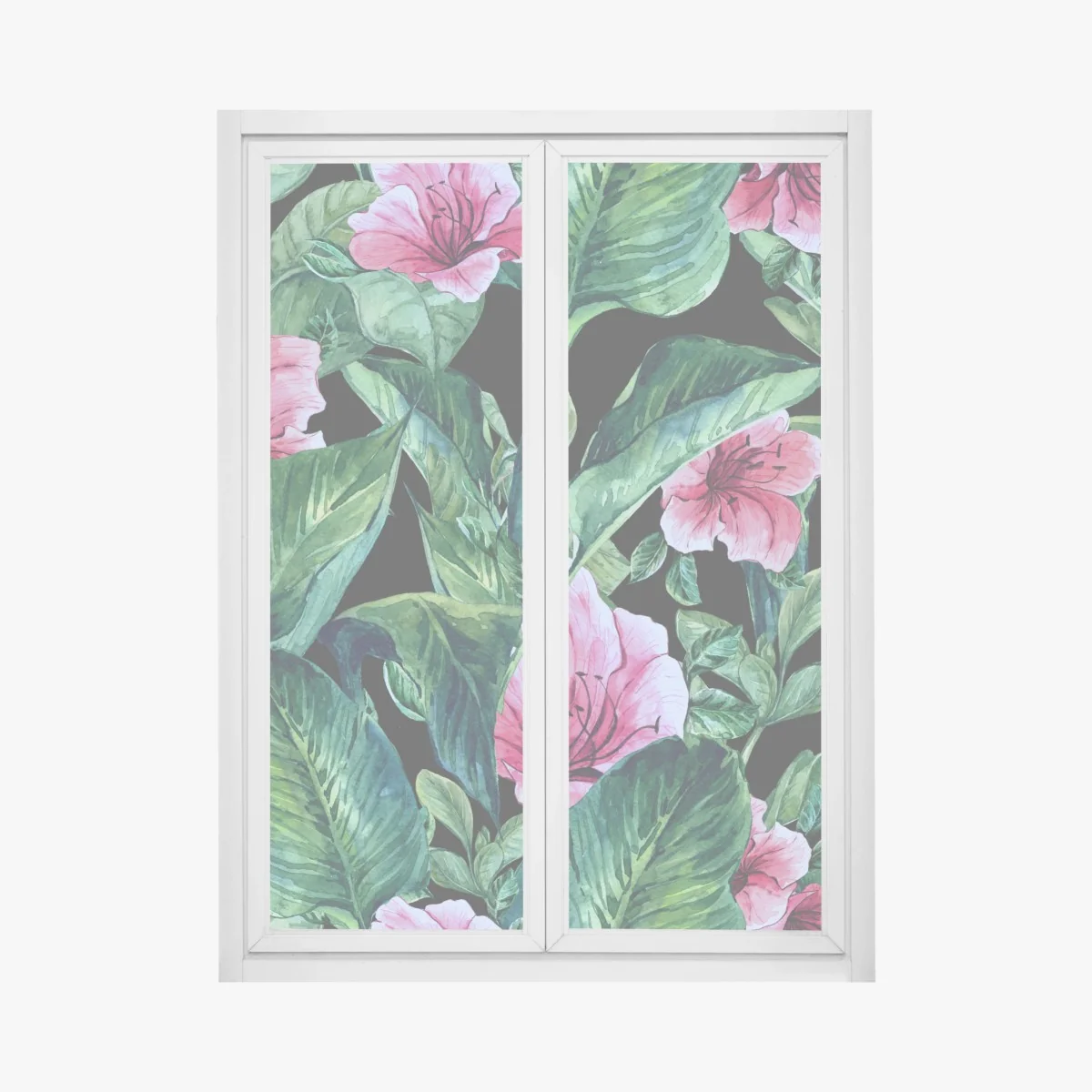 Adesivo per finestra motivo botanico tropicale in acquerello su sfondo nero • Wallissimo® Adesivo per finestra motivo botanico tropicale in acquerello su sfondo nero • Wallissimo®