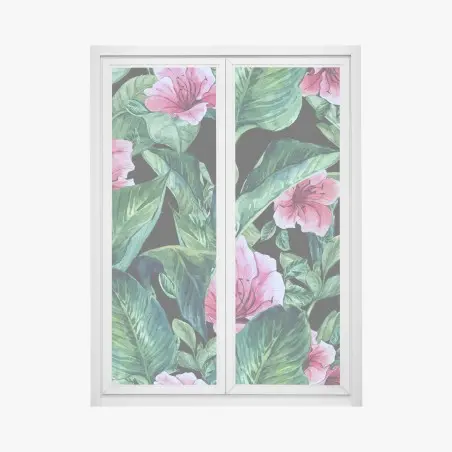 Adesivo per finestra motivo botanico tropicale in acquerello su sfondo nero • Wallissimo®