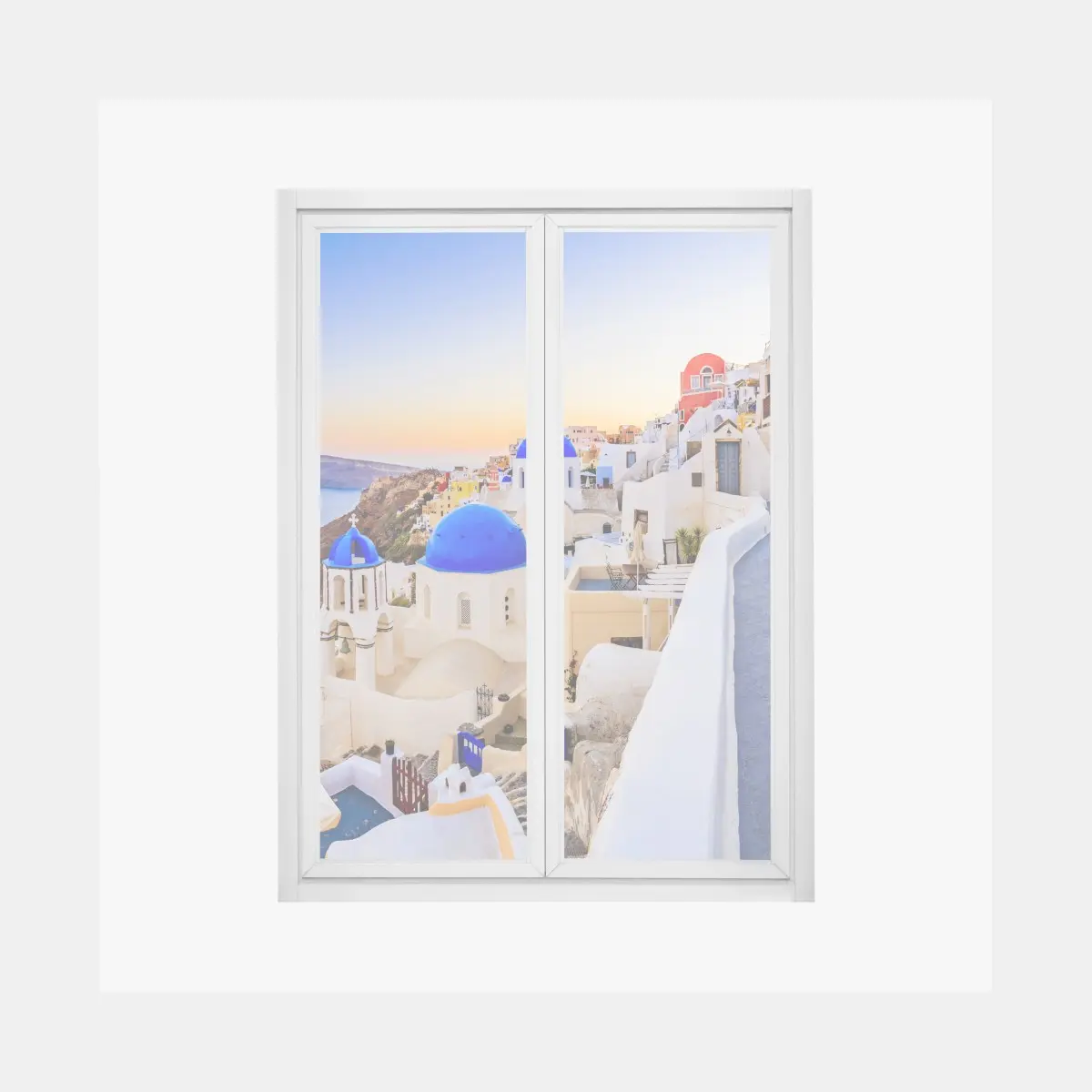 Adesivo per finestra panorama di Oia, Santorini al tramonto • Wallissimo®