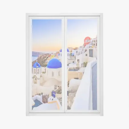 Adesivo per finestra panorama di Oia, Santorini al tramonto • Wallissimo®