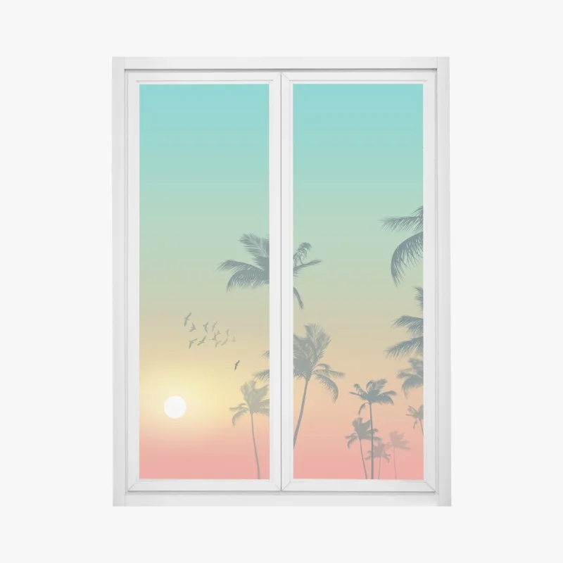 Adesivo per finestra tramonto tropicale con palme