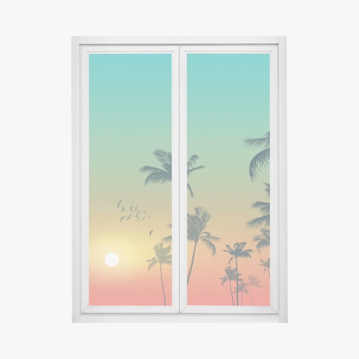 Adesivo per finestra tramonto tropicale con palme • Wallissimo® Adesivo per finestra tramonto tropicale con palme • Wallissimo®