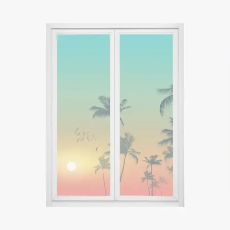 Adesivo per finestra tramonto tropicale con palme • Wallissimo®