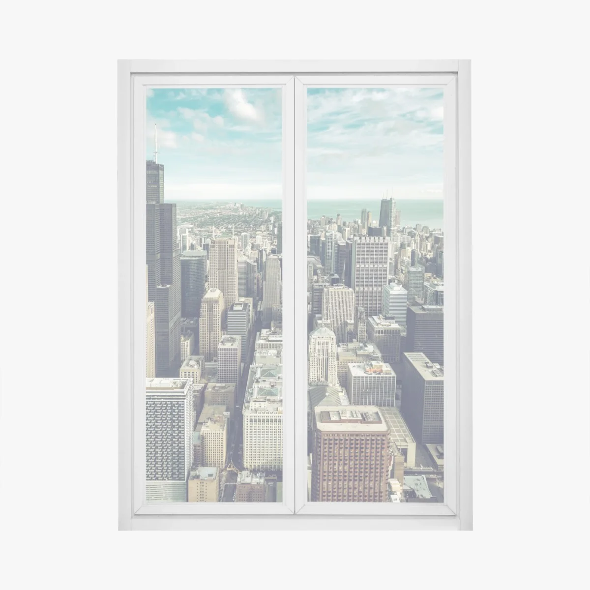 Adesivo per finestra panorama aereo vintage di Chicago • Wallissimo® Adesivo per finestra panorama aereo vintage di Chicago • Wallissimo®
