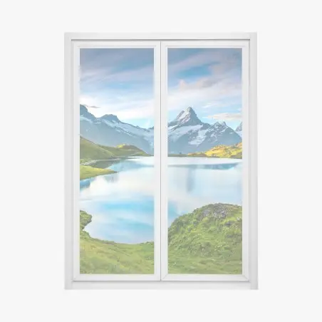 Adesivo per finestra tramonto alpino sul lago Bachsee con Wetterhorn e Wellhorn • Wallissimo®