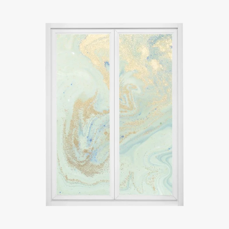 Adesivo per finestra design marmorizzato verde acqua con riflessi dorati