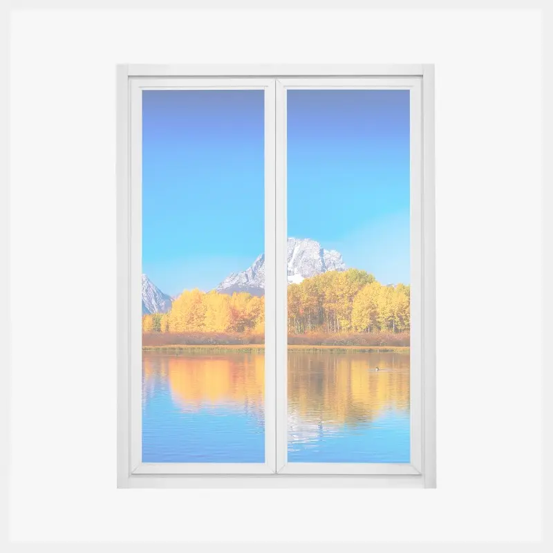 Adesivo per finestra panoramica autunnale sul lago con montagne innevate