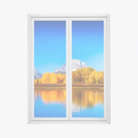 Adesivo per finestra panoramica autunnale sul lago con montagne innevate • Wallissimo®