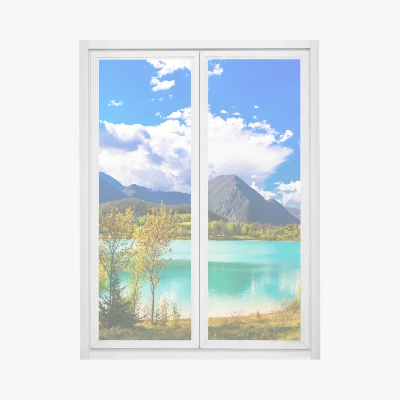 Adesivo per finestra panorama di lago turchese e montagne • Wallissimo®
