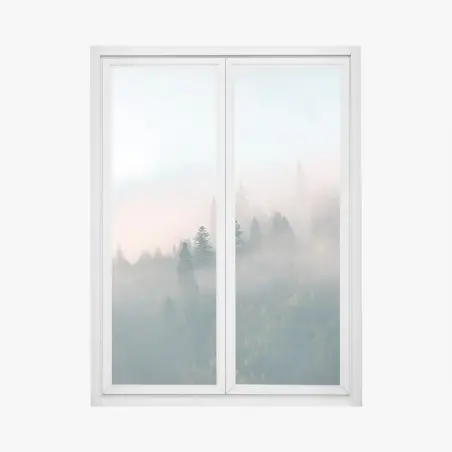 Adesivo per finestra alba nella foresta avvolta dalla nebbia • Wallissimo®