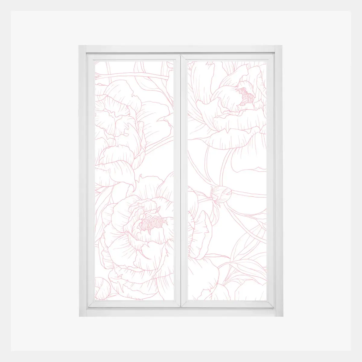 Adesivo per finestra motivo floreale di peonie rosa su sfondo bianco • Wallissimo®