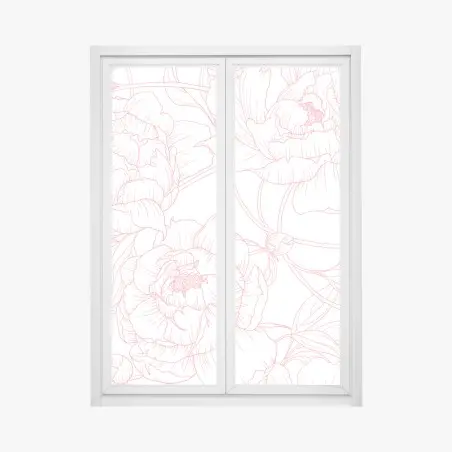 Adesivo per finestra motivo floreale di peonie rosa su sfondo bianco • Wallissimo®