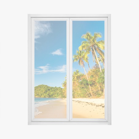 Adesivo per finestra spiaggia tropicale dorata al tramonto • Wallissimo®