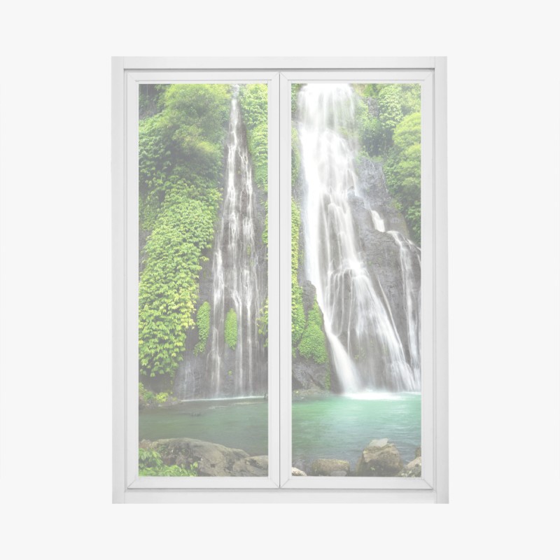 Adesivo per finestra cascata nella foresta verde