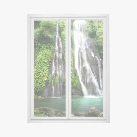 Adesivo per finestra cascata nella foresta verde • Wallissimo®