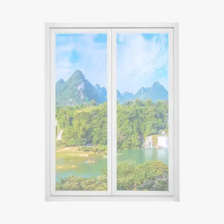 Adesivo per finestra paesaggio di cascate tra montagne carsiche • Wallissimo®
