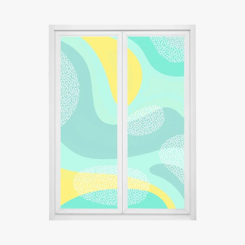 Adesivo per finestra onde astratte turchesi e gialle