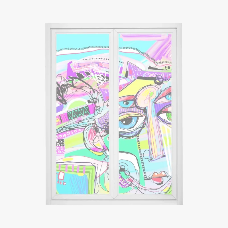 Adesivo per finestra volto astratto cromatico