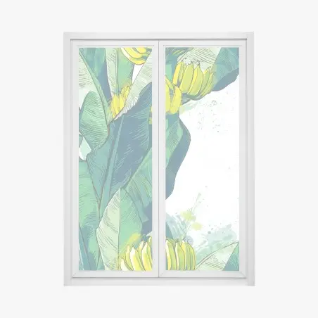 Adesivo per finestra oasi di banane e foglie tropicali • Wallissimo®