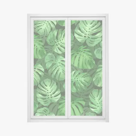 Adesivo per finestra motivo tropicale di foglie di monstera • Wallissimo®
