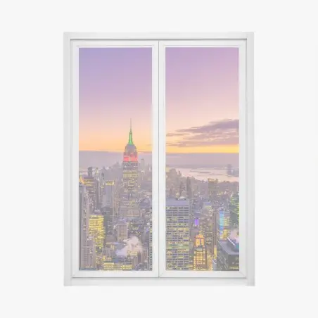 Adesivo per finestra panorama urbano di New York al tramonto • Wallissimo®
