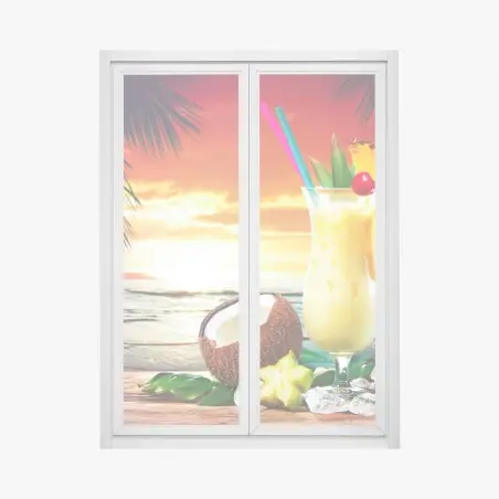 Adesivo per finestra tramonto tropicale con pina colada • Wallissimo®