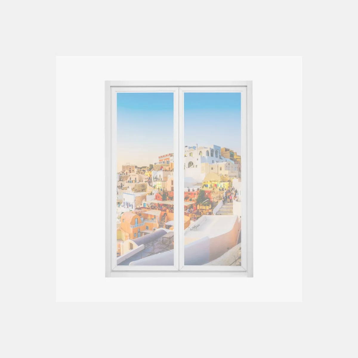 Adesivo per finestra tramonto su Santorini: panorama delle case bianche • Wallissimo® Adesivo per finestra tramonto su Santorini: panorama delle case bianche • Wallissimo®