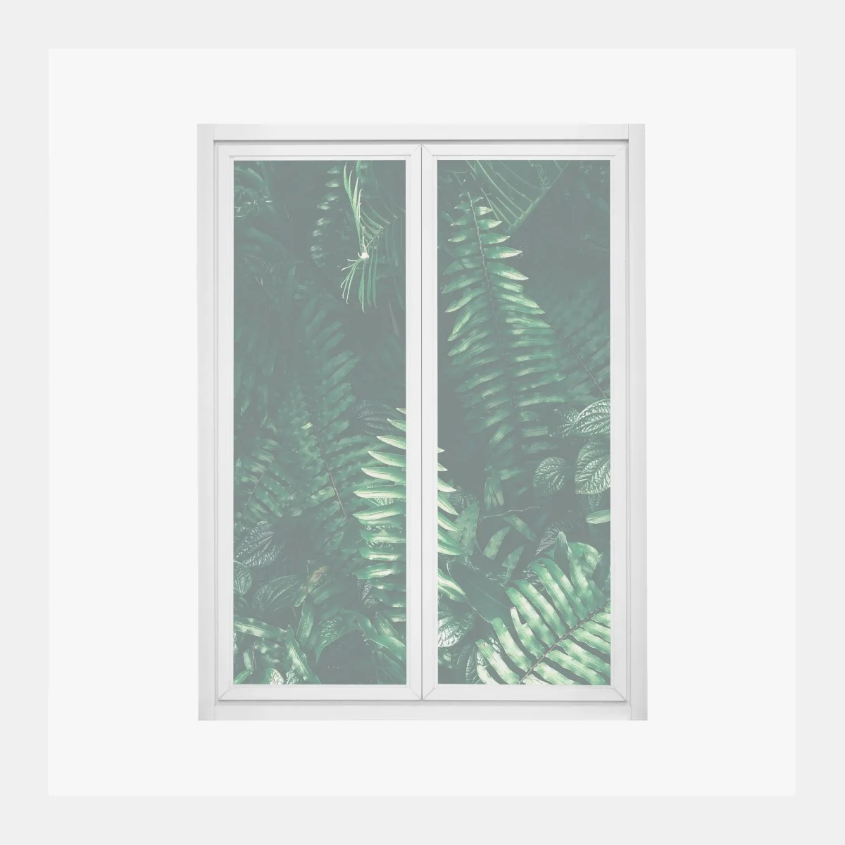 Adesivo per finestra verde tropicale: atmosfera di giungla in tonalità scure • Wallissimo® Adesivo per finestra verde tropicale: atmosfera di giungla in tonalità scure • Wallissimo®