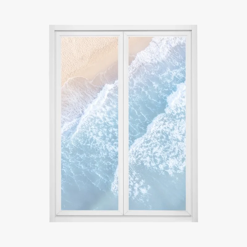 Adesivo per finestra onde azzurre sulla spiaggia