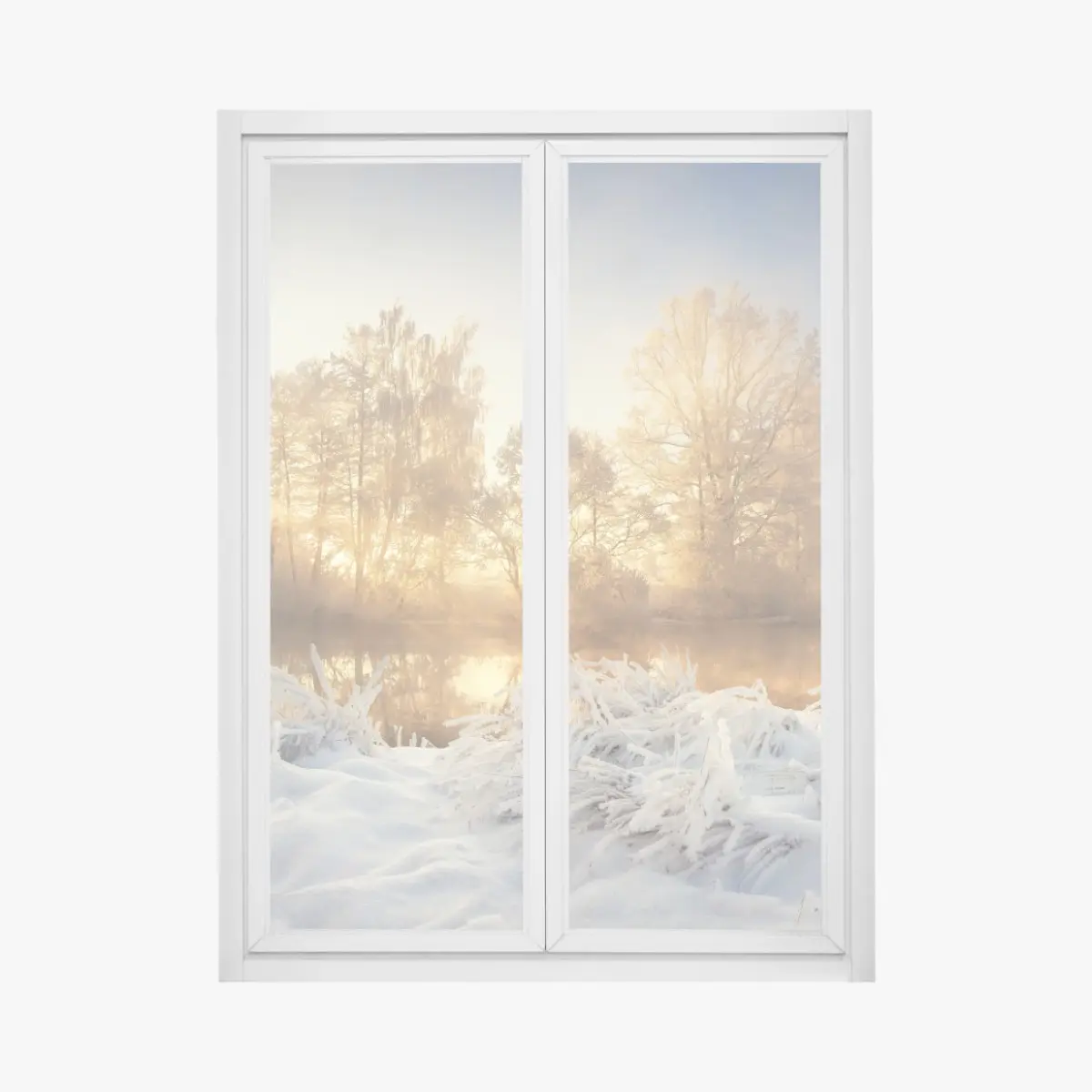 Adesivo per finestra alba invernale sul fiume • Wallissimo®