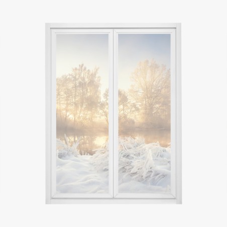 Adesivo per finestra alba invernale sul fiume • Wallissimo®