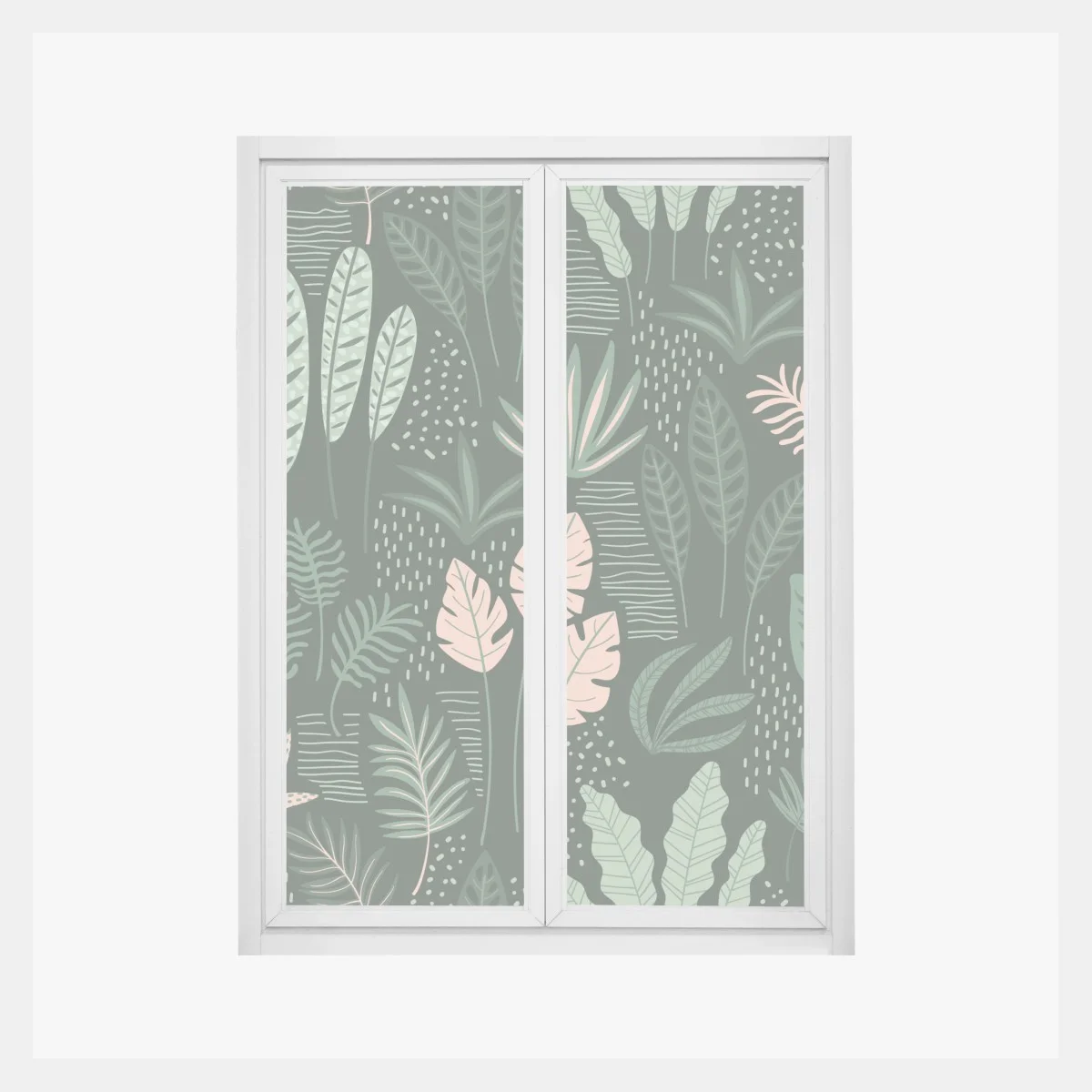 Adesivo per finestra giungla botanica in verde e rosa • Wallissimo® Adesivo per finestra giungla botanica in verde e rosa • Wallissimo®