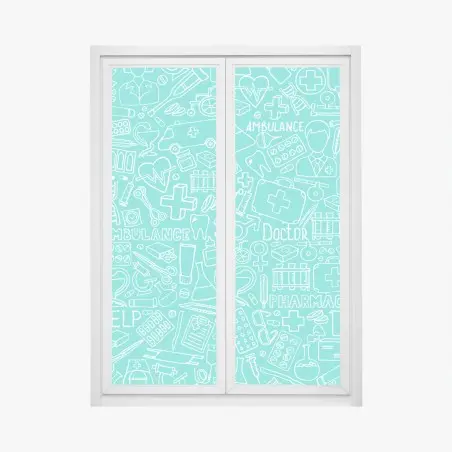 Adesivo per finestra pattern sanitario turchese con icone mediche • Wallissimo®