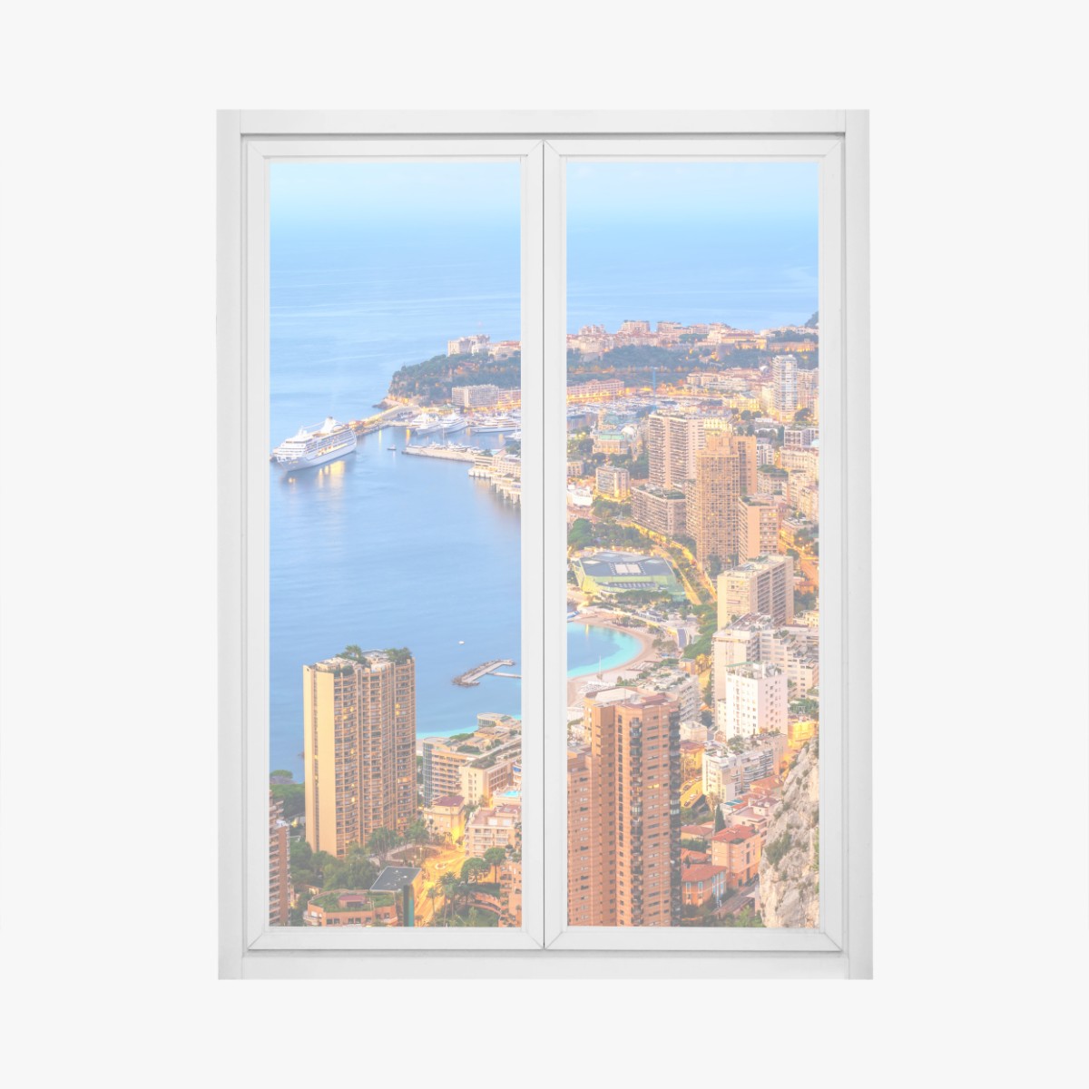 Adesivo per finestra panorama sul porto di Monaco e Monte Carlo • Wallissimo®