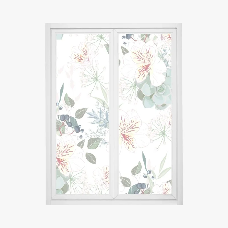 Adesivo per finestra design floreale botanico in toni pastello