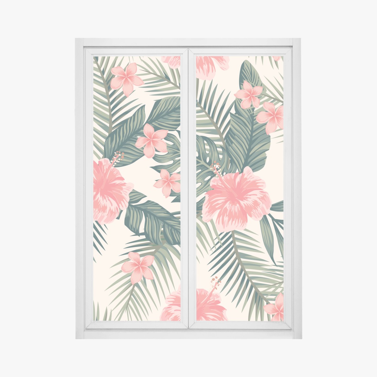 Adesivo per finestra motivo tropicale con ibischi rosa • Wallissimo®