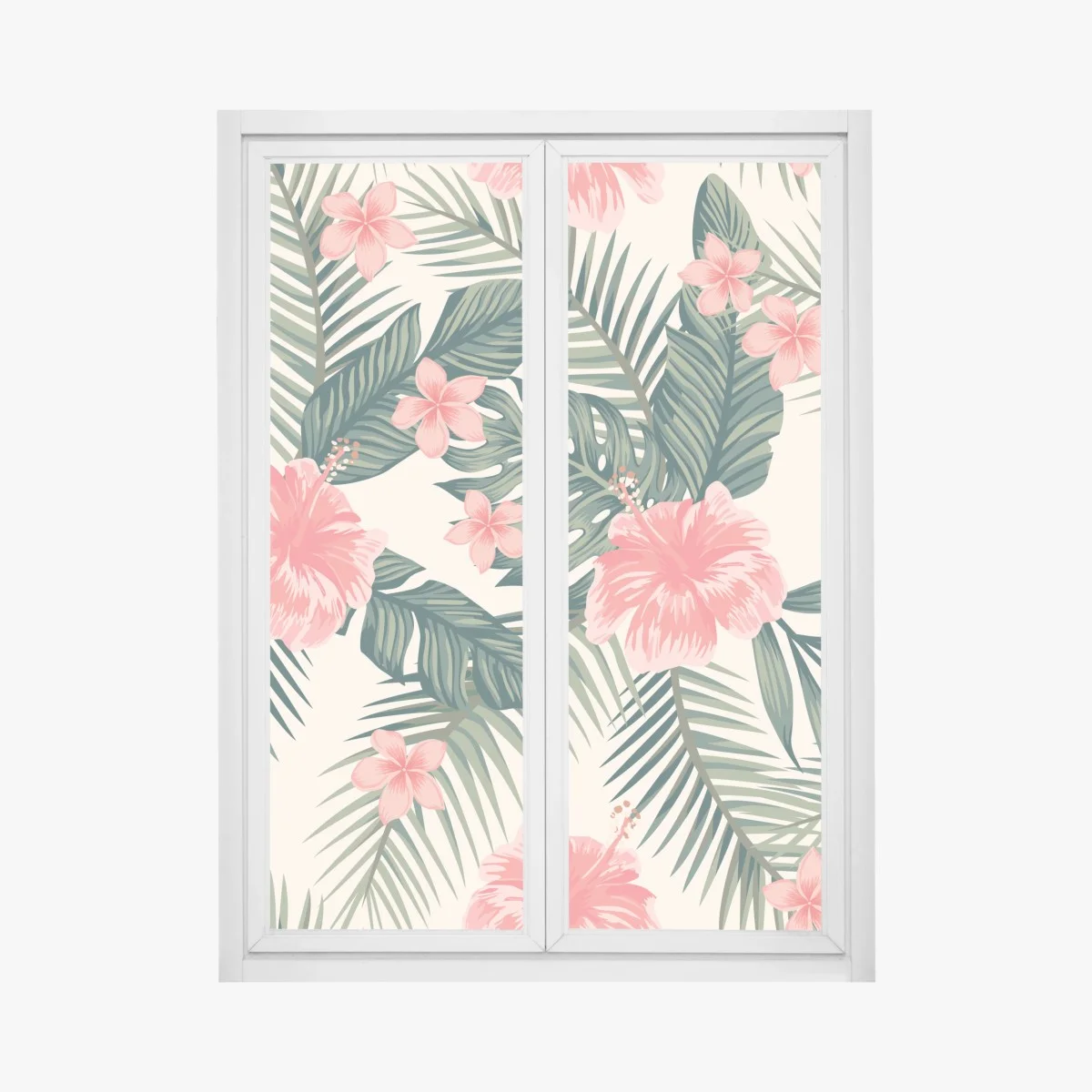 Adesivo per finestra motivo tropicale con ibischi rosa • Wallissimo® Adesivo per finestra motivo tropicale con ibischi rosa • Wallissimo®
