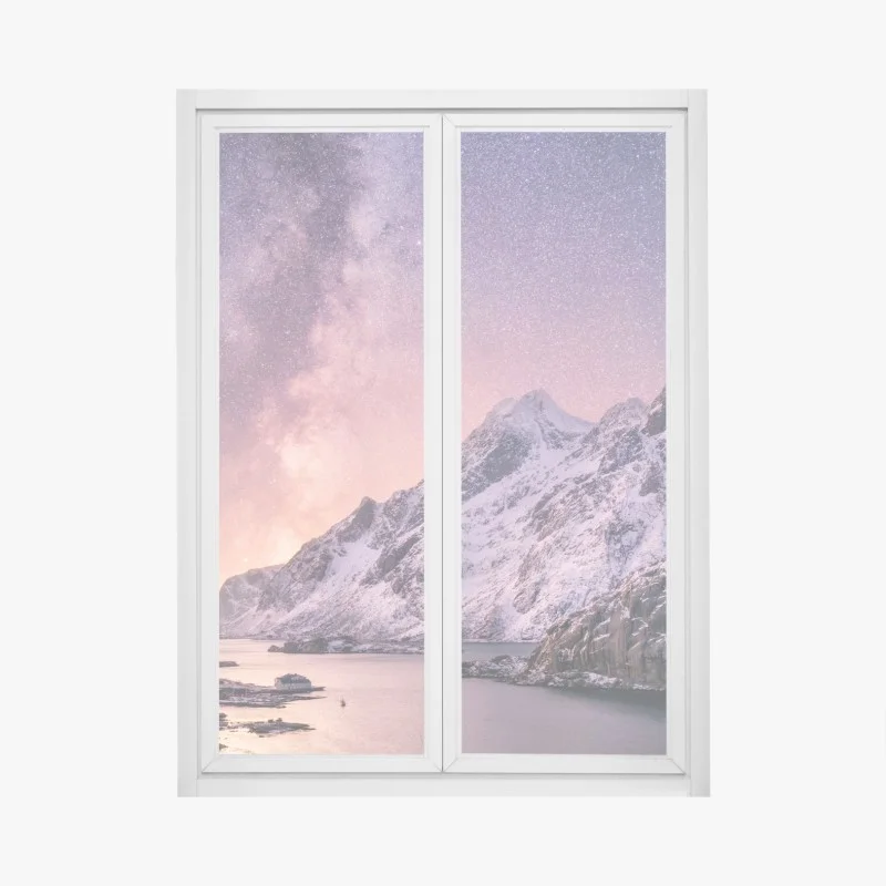Adesivo per finestra notte artica: montagne e via lattea in Norvegia