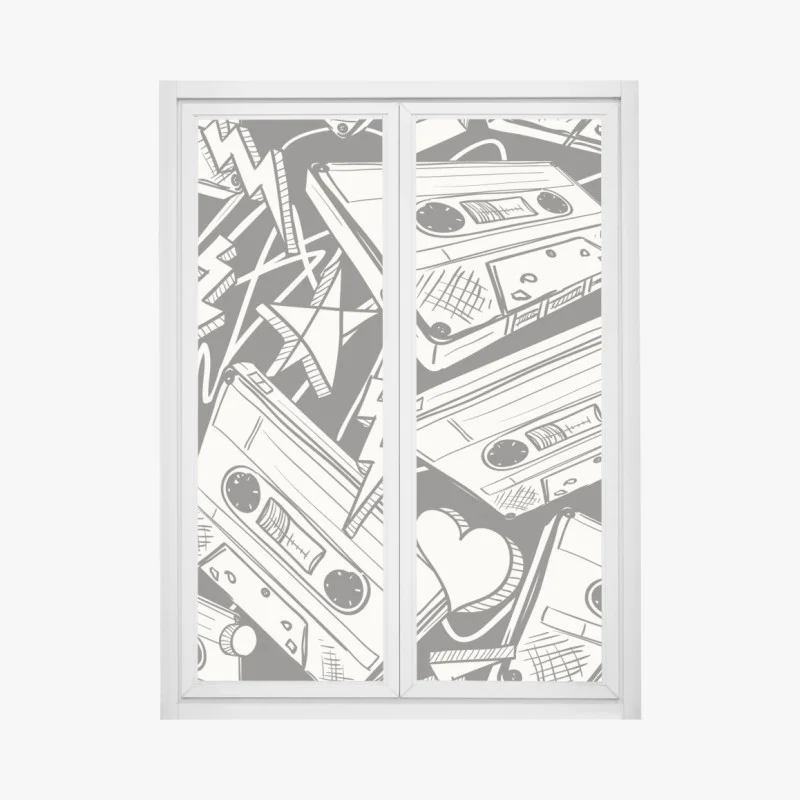 Adesivo per finestra motivo vintage di cassette audio