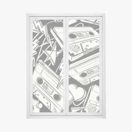 Adesivo per finestra motivo vintage di cassette audio • Wallissimo®