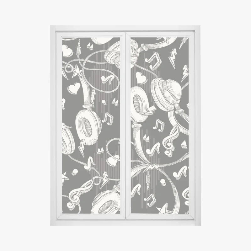 Adesivo per finestra vibes musicali: pattern di cuffie e note