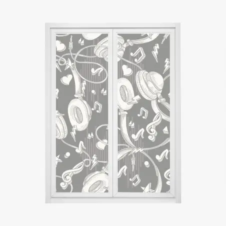 Adesivo per finestra vibes musicali: pattern di cuffie e note • Wallissimo®