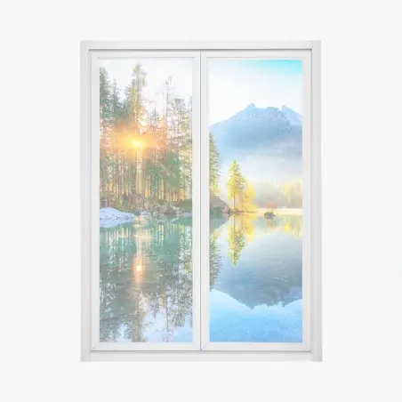 Adesivo per finestra alba autunnale a Hintersee: panorama alpino riflesso • Wallissimo®